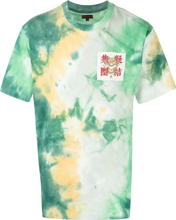 dragon-patch tie-dye T-shirt