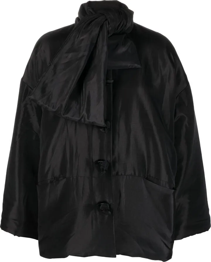 Padded-Scarf Short Jacket