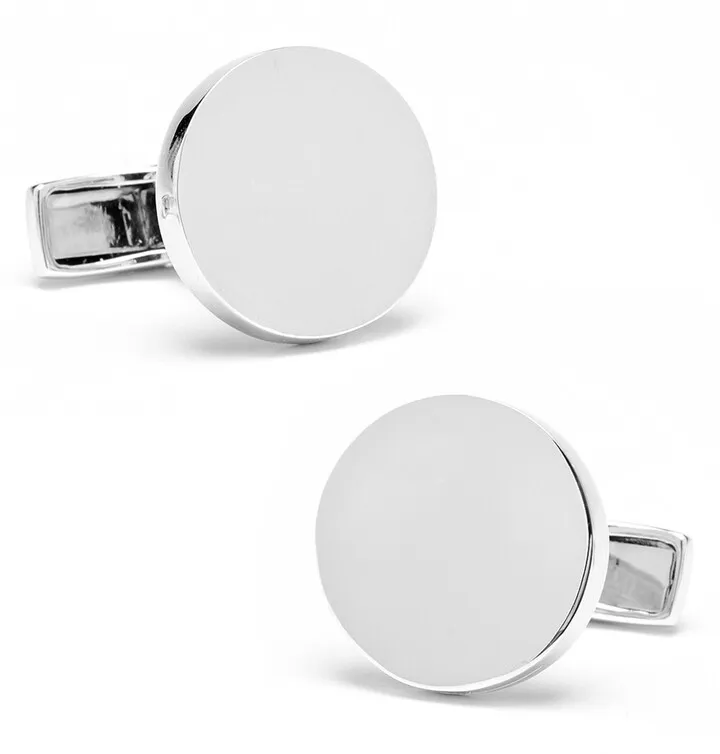 Round Sterling Silver Engravable Cuff Links