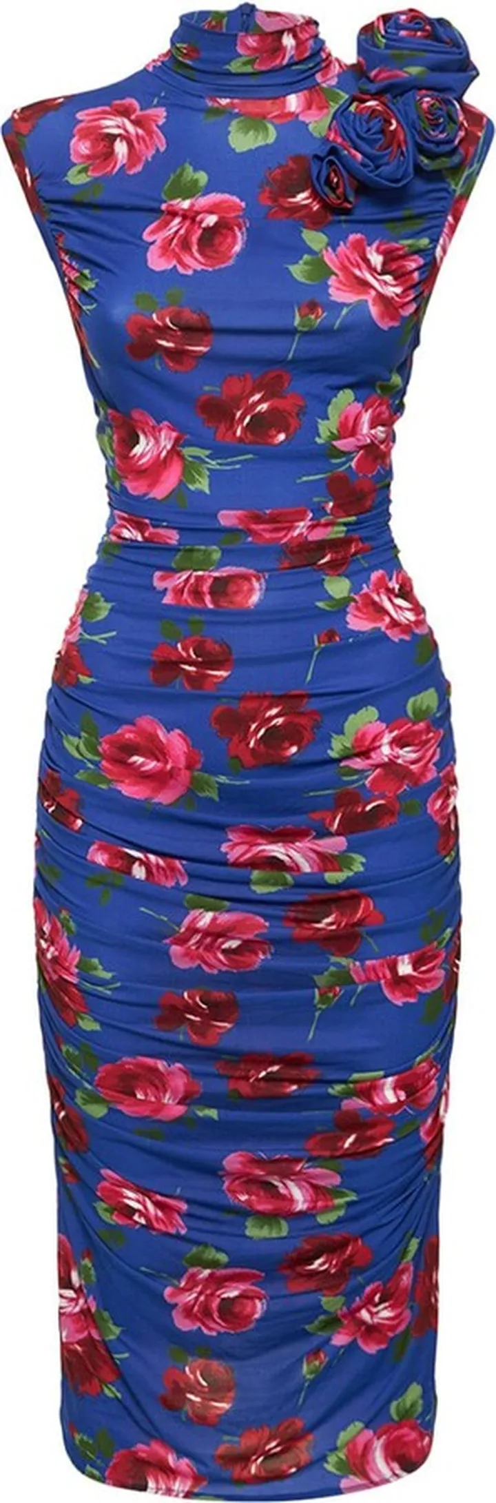 Printed ruched jersey midi dress