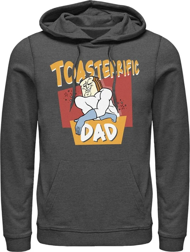 Men's The Ren & Stimpy Show Powdered Toast Man Toasterrific Dad Pull Over Hoodie - Charcoal Heather - Large