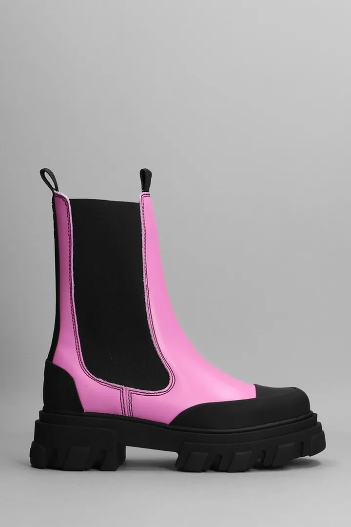 Combat Boots In Rose-pink Leather