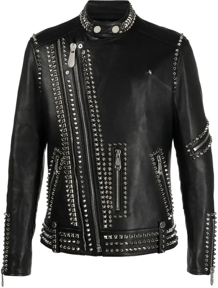 Rockstud-embellished leather biker jacket
