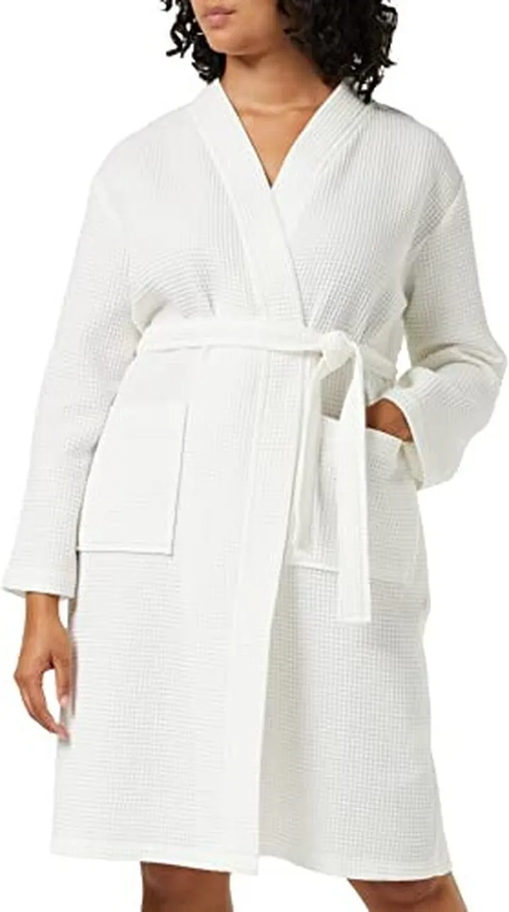 Iris & Lilly Women's Short Cotton Waffle Robe