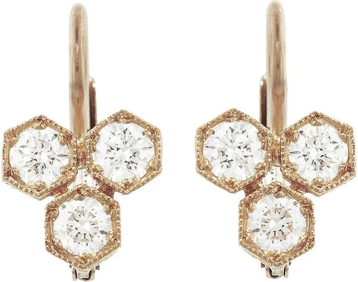 Triple Diamond Hexagonal Rose Gold Earrings