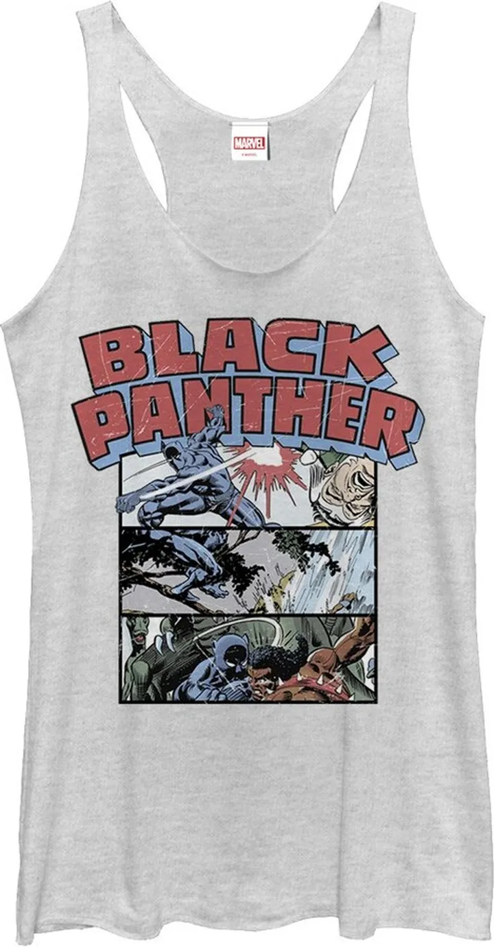 Women's Marvel Black Panther Panels Racerback Tank Top - White Heather - Medium
