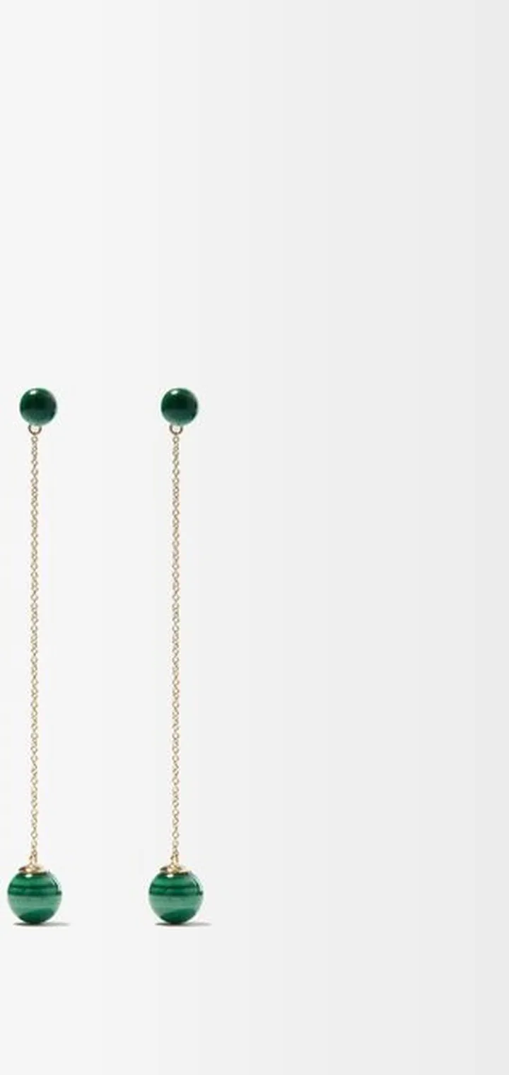 Ball Drop Malachite & 14kt Gold Earrings