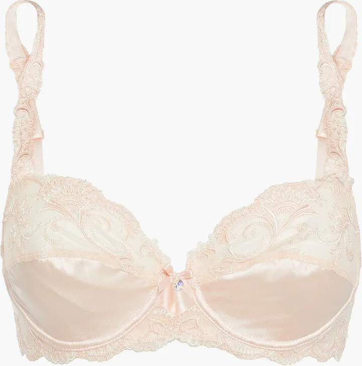 Embellished lace-trimmed satin balconette bra