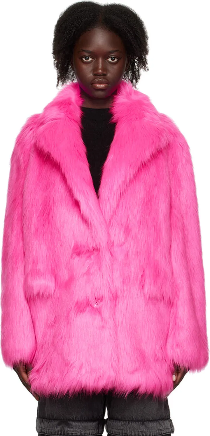 Stand Studio Pink Carter Faux-Fur Coat