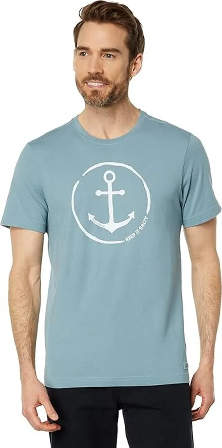 Life is Good Keep It Salty Anchor Short Sleeve Crusher-Lite Tee (Smoky Blue) Men's T Shirt