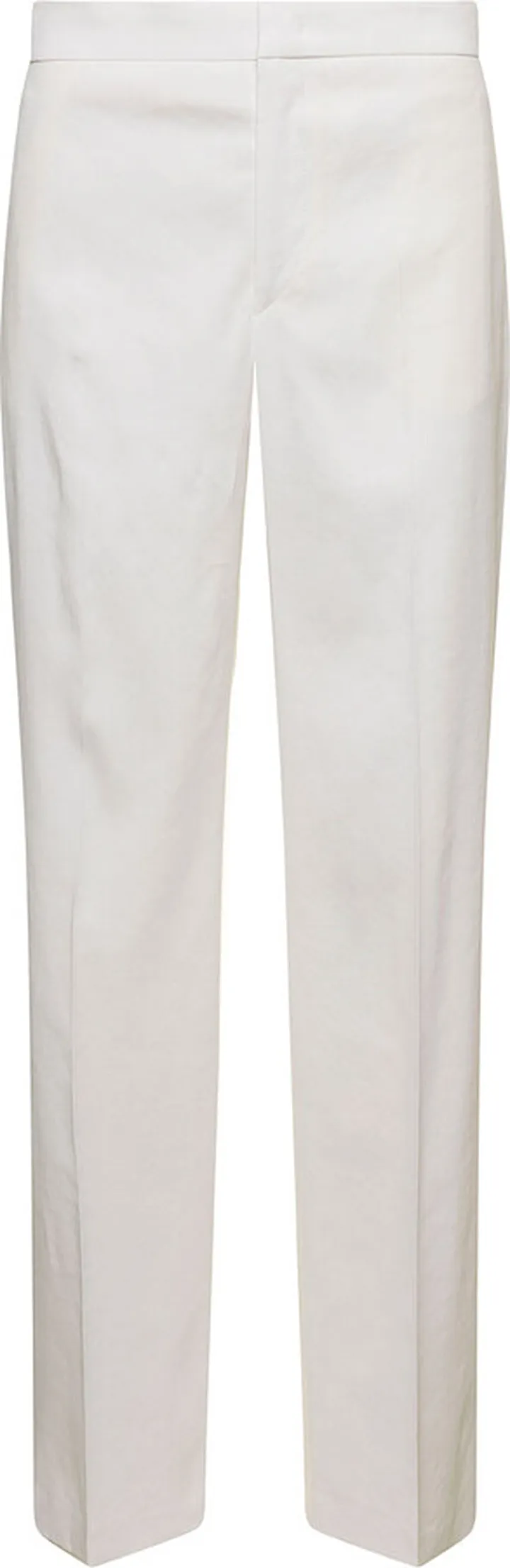 White High-waisted Tailored Trousers In Hemp Blend Woman