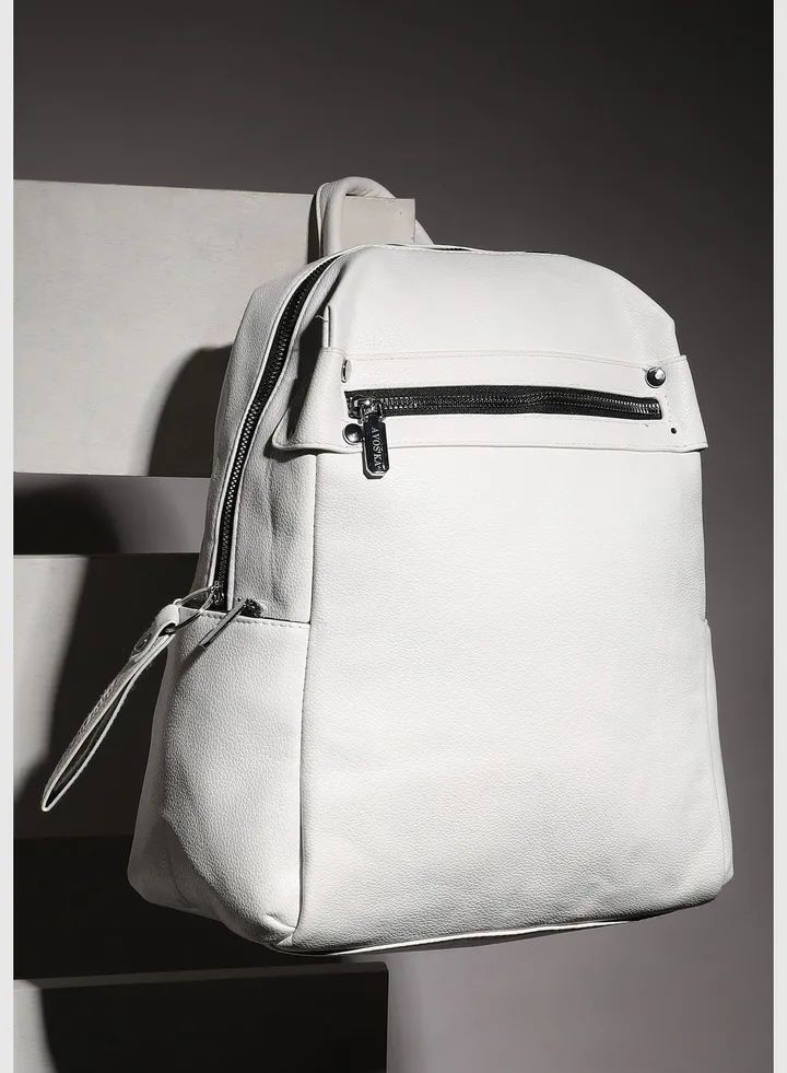 Solid Zip Lock Regular Vegan Leather Backpack For Women