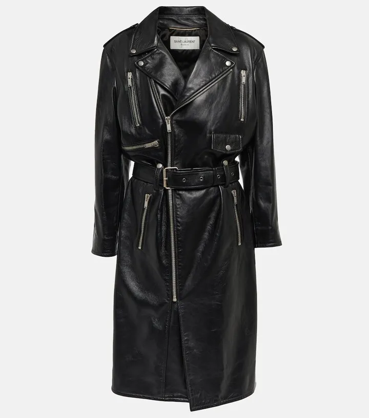 Belted leather coat