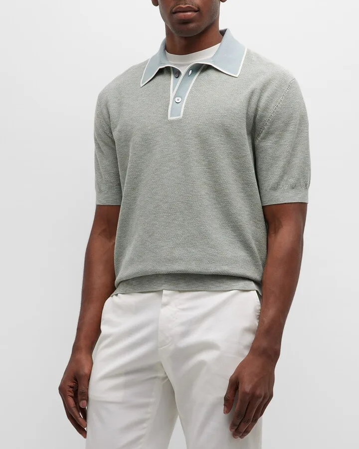 Men's Bicolor Cotton-Silk Polo Shirt