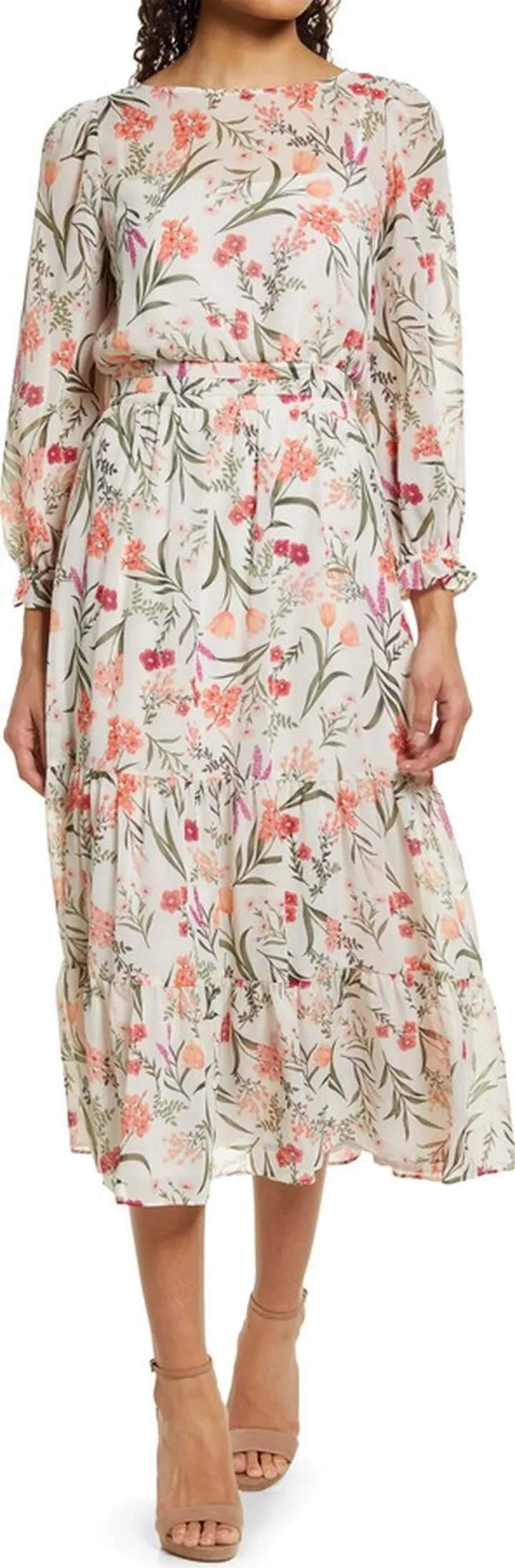 Floral Long Sleeve Midi Dress