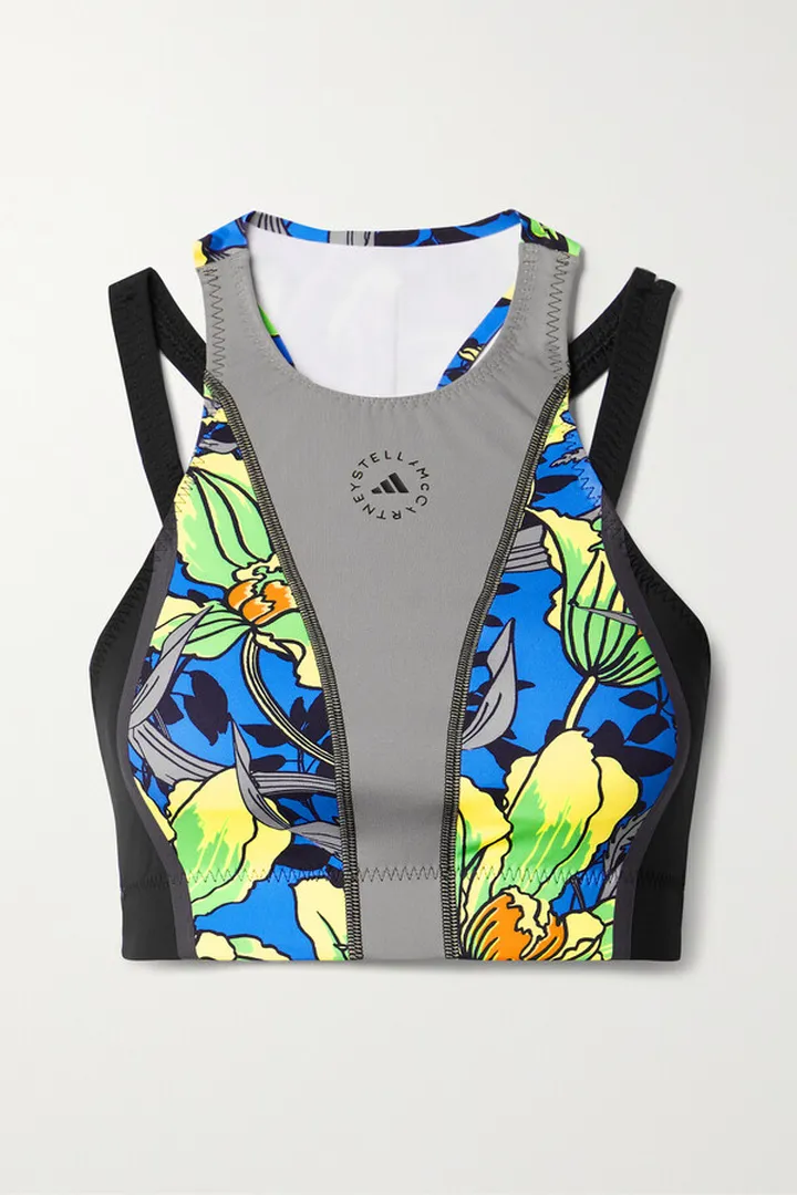 adidas by Stella McCartney - Truenature Paneled Floral-print Bikini Top - Blue