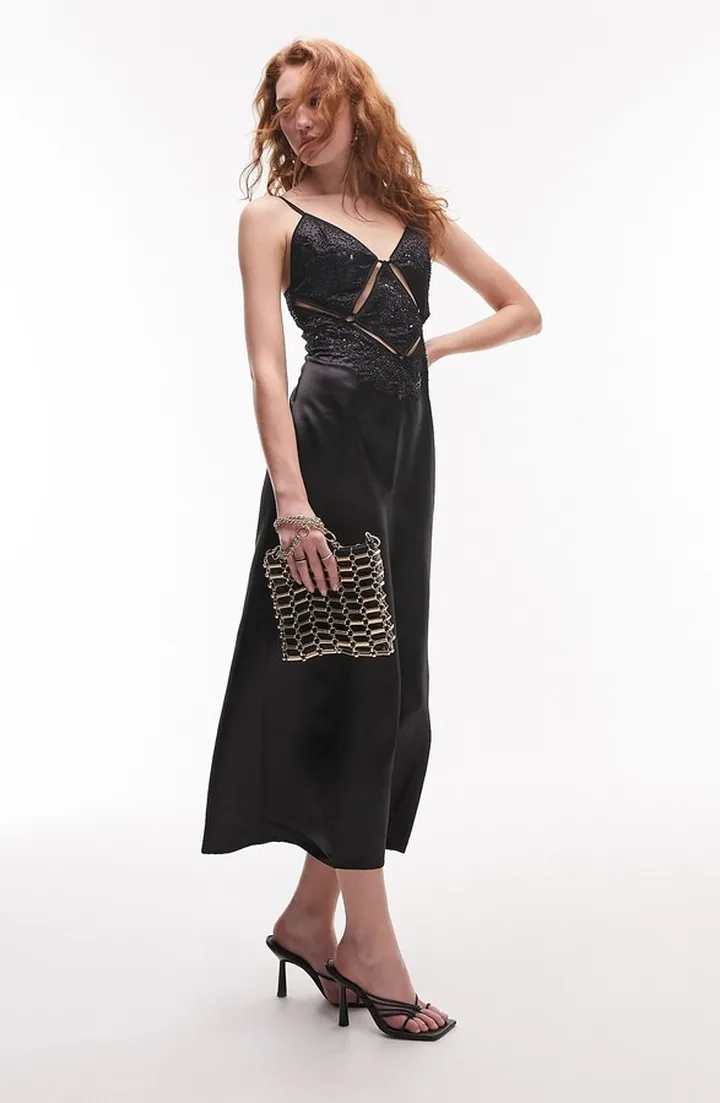 Sequin Cutout Satin Slipdress