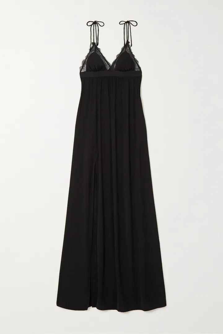 Love Stories - Flemming Lace-trimmed Stretch Recycled-jersey Chemise - Black