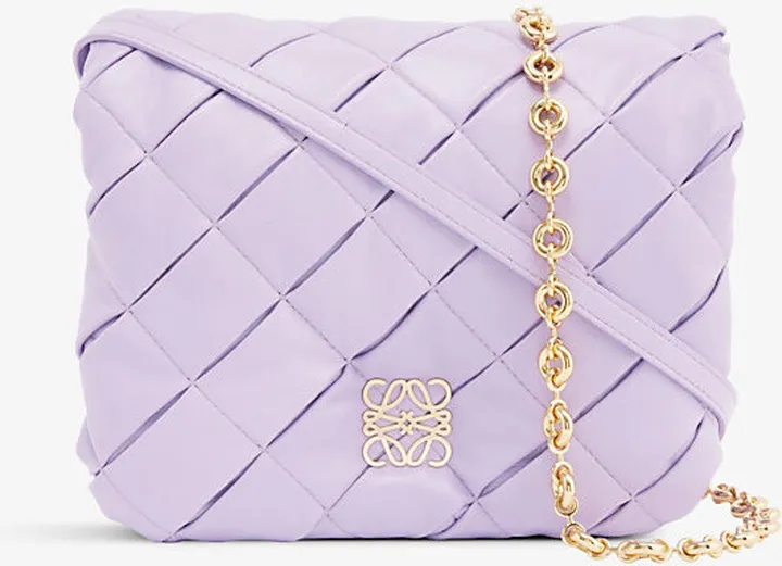 Womens Light Mauve Puffer Goya Pleated Leather Shoulder bag
