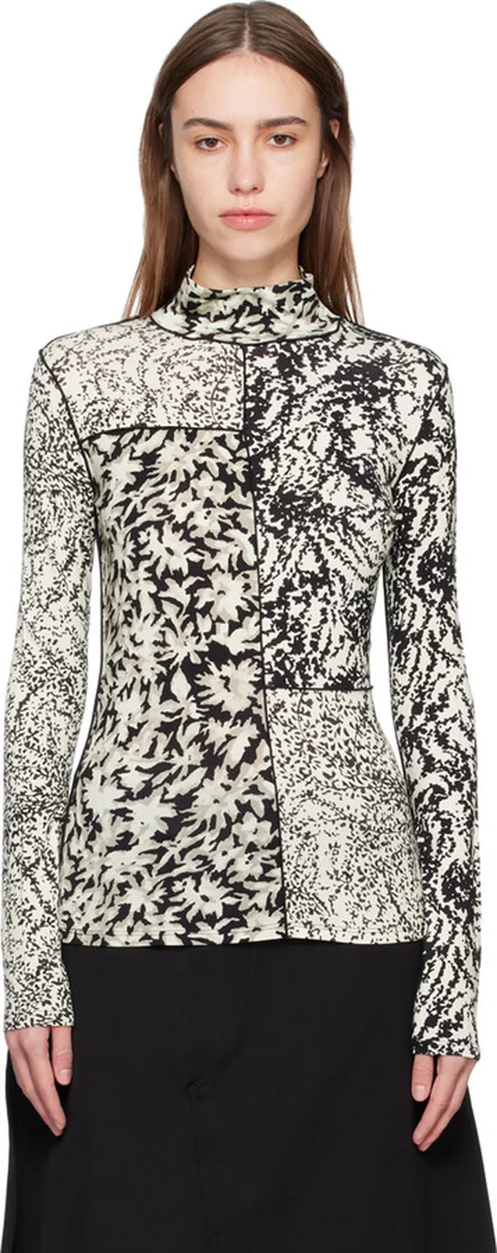 Proenza Schouler Off-White & Black Proenza Schouler White Label Mixed Floral Turtleneck
