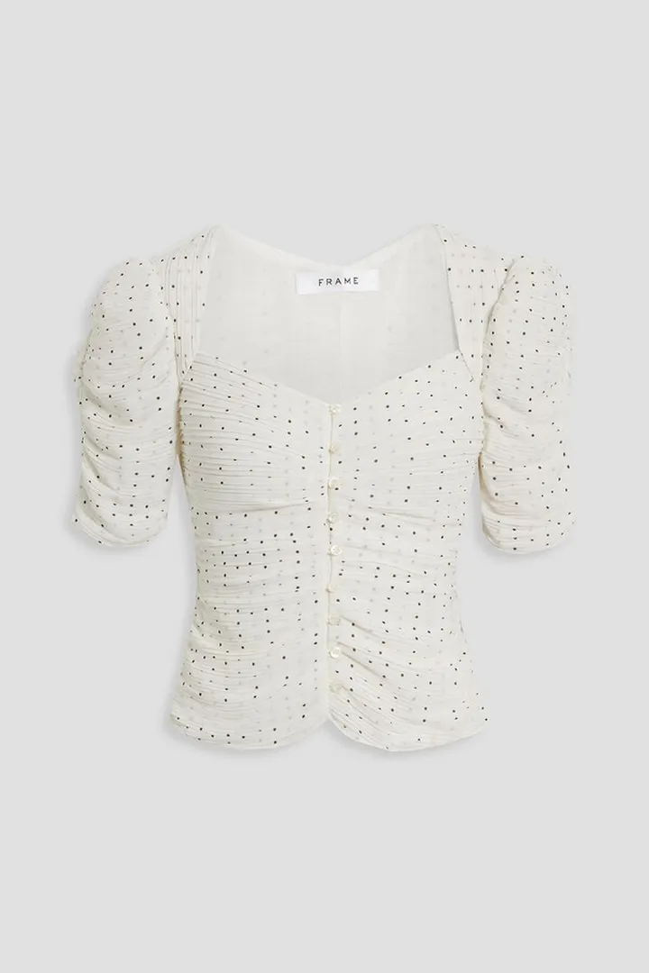 Pleated polka-dot chiffon blouse