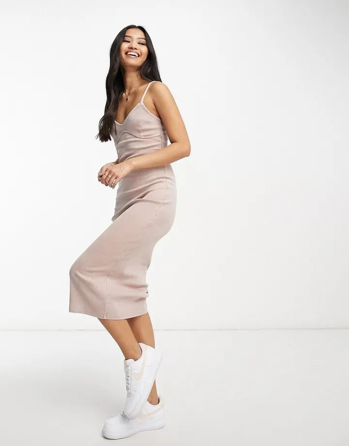 Miss Selfridge acid wash midi dress in mocha