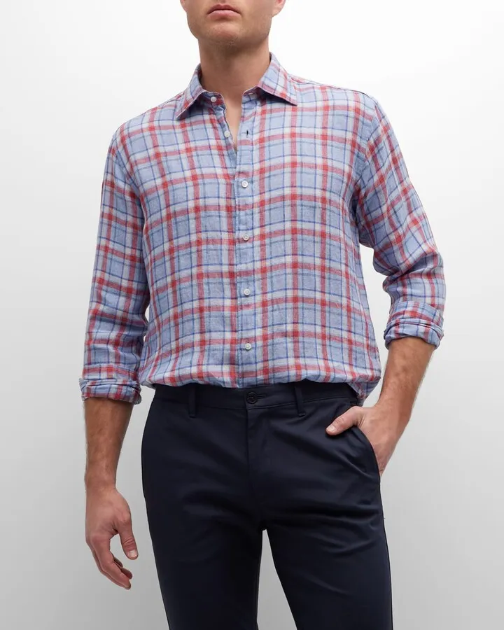 Men's Sadler Plaid Linen Sport Shirt