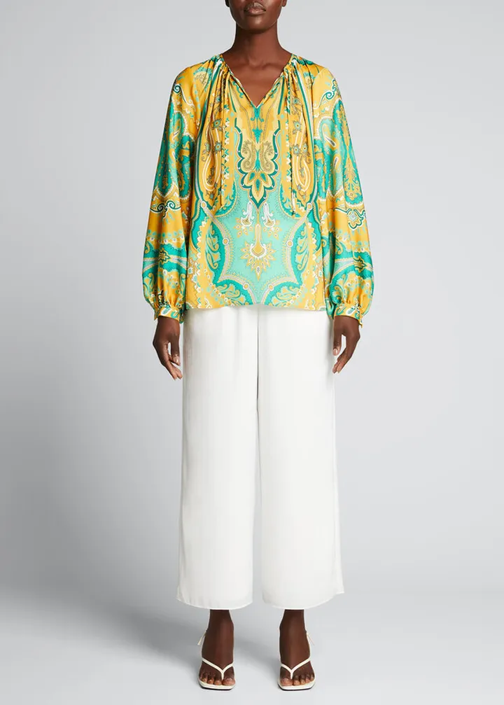 Lou Paisley Long-Sleeve Blouse