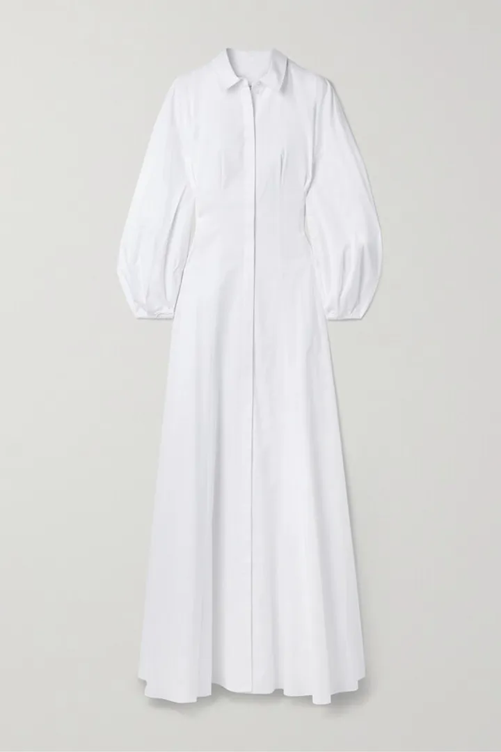 Carolina Herrera - Pleated Cotton-poplin Gown - White