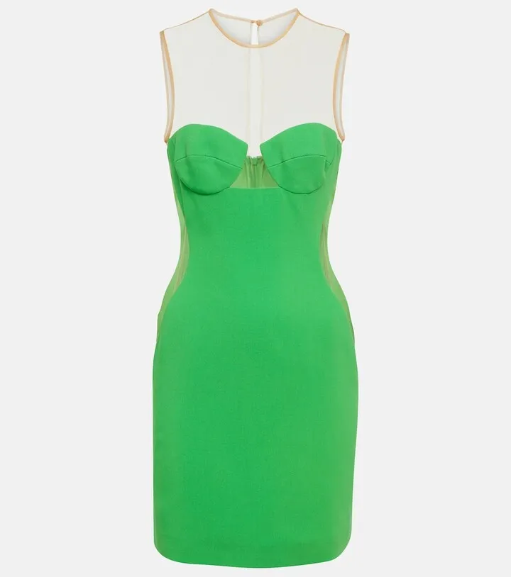 Mesh-paneled crepe minidress