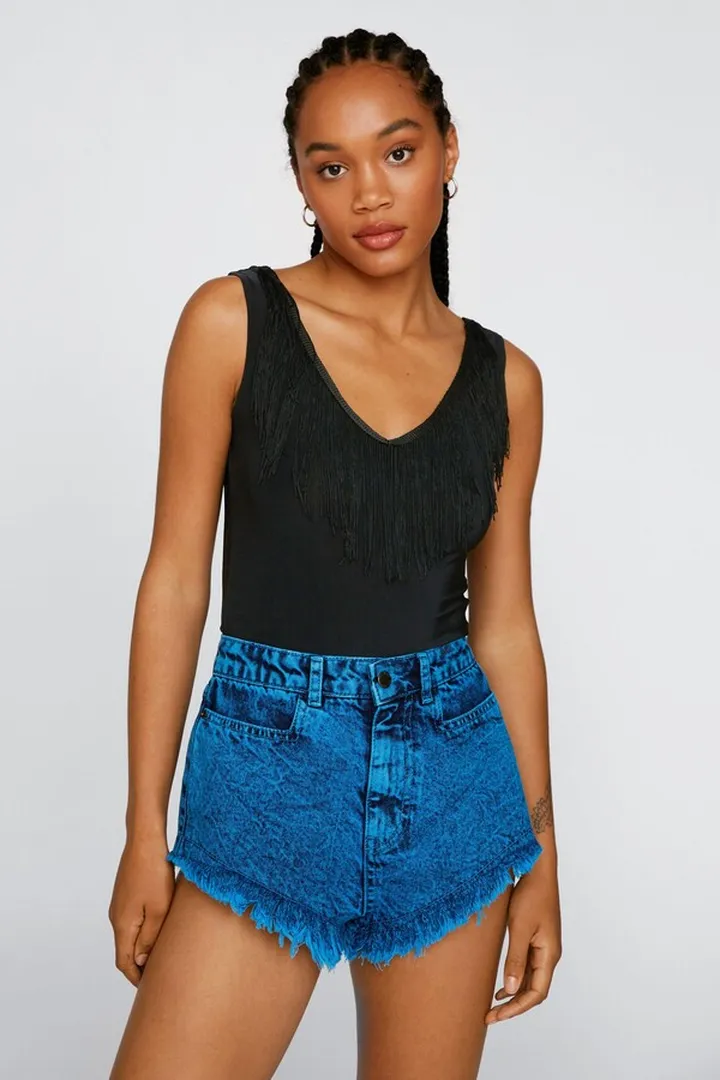 Nasty Gal Womens Fringe V Neck Bodysuit