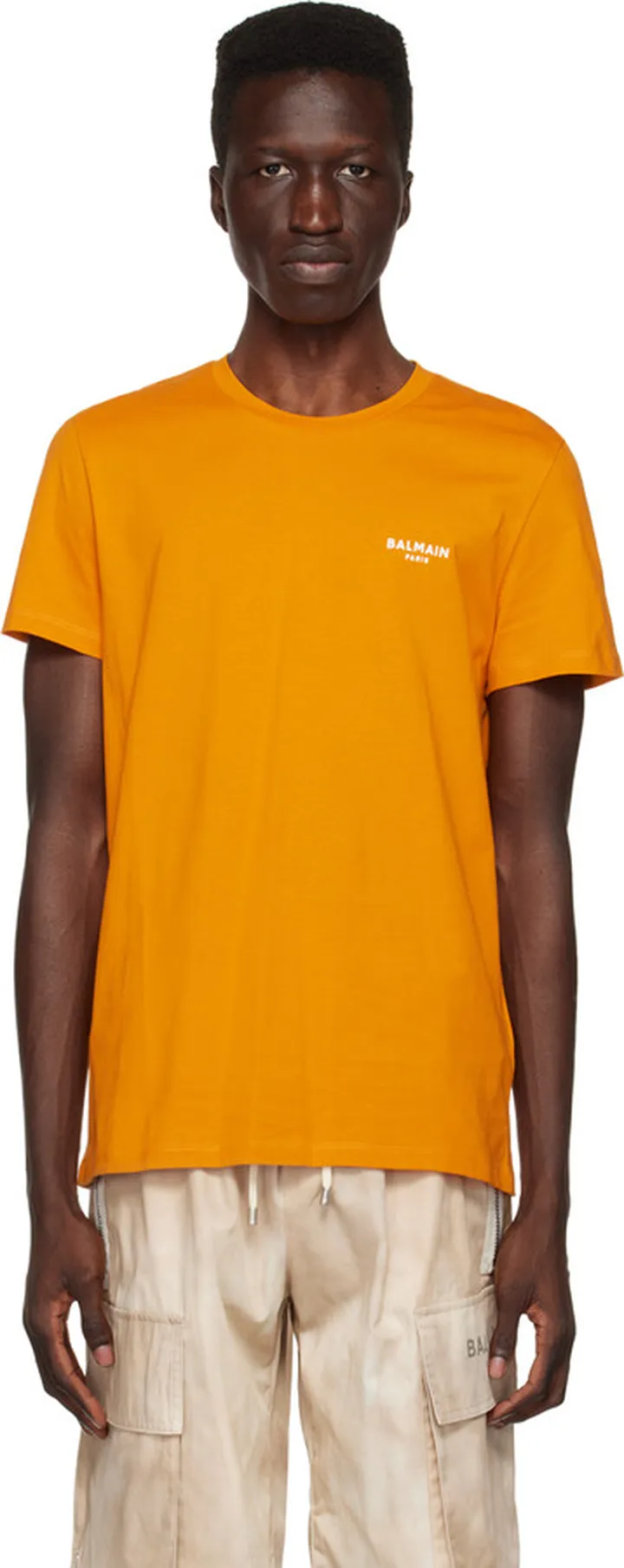 Balmain Orange Flocked T-Shirt