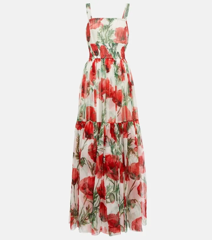 Floral silk chiffon maxi dress