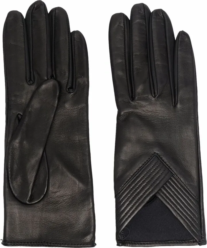 Ribbed-Detail Leather Gloves