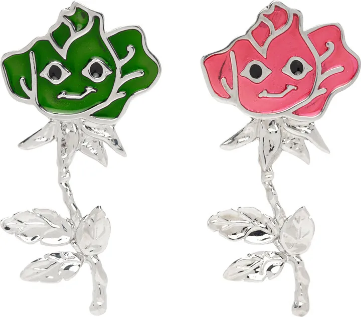 Chopova Lowena Silver & Multicolor Long Rose Earrings