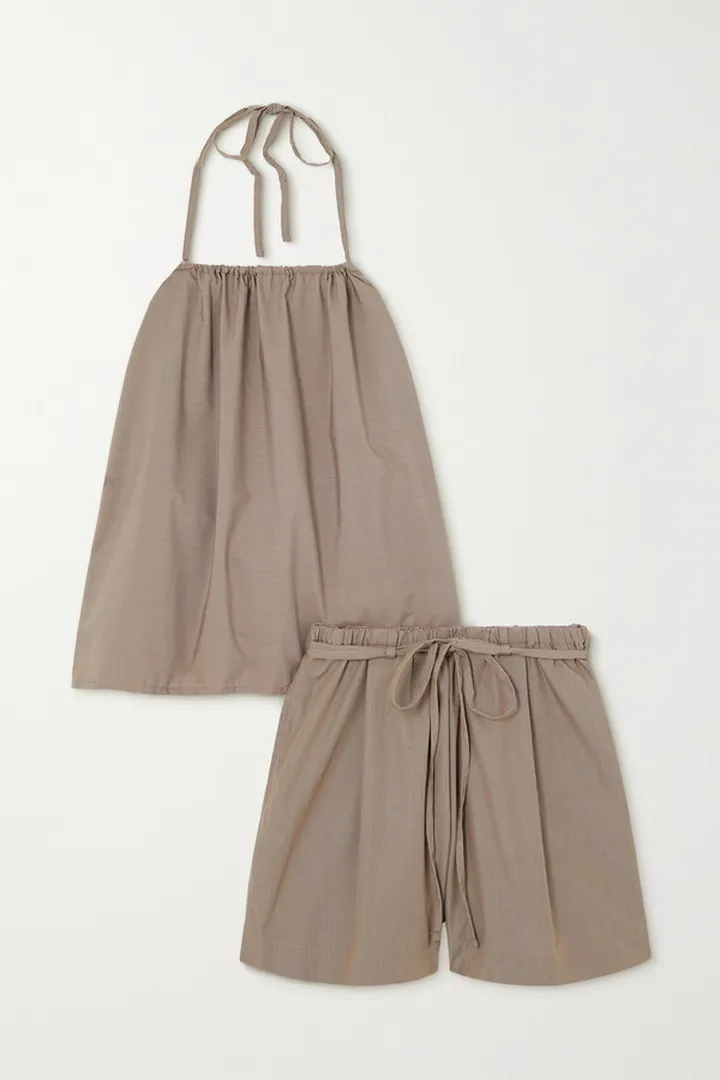 Deiji Studios - The Halter Striped Organic Cotton Top And Shorts Set - Brown