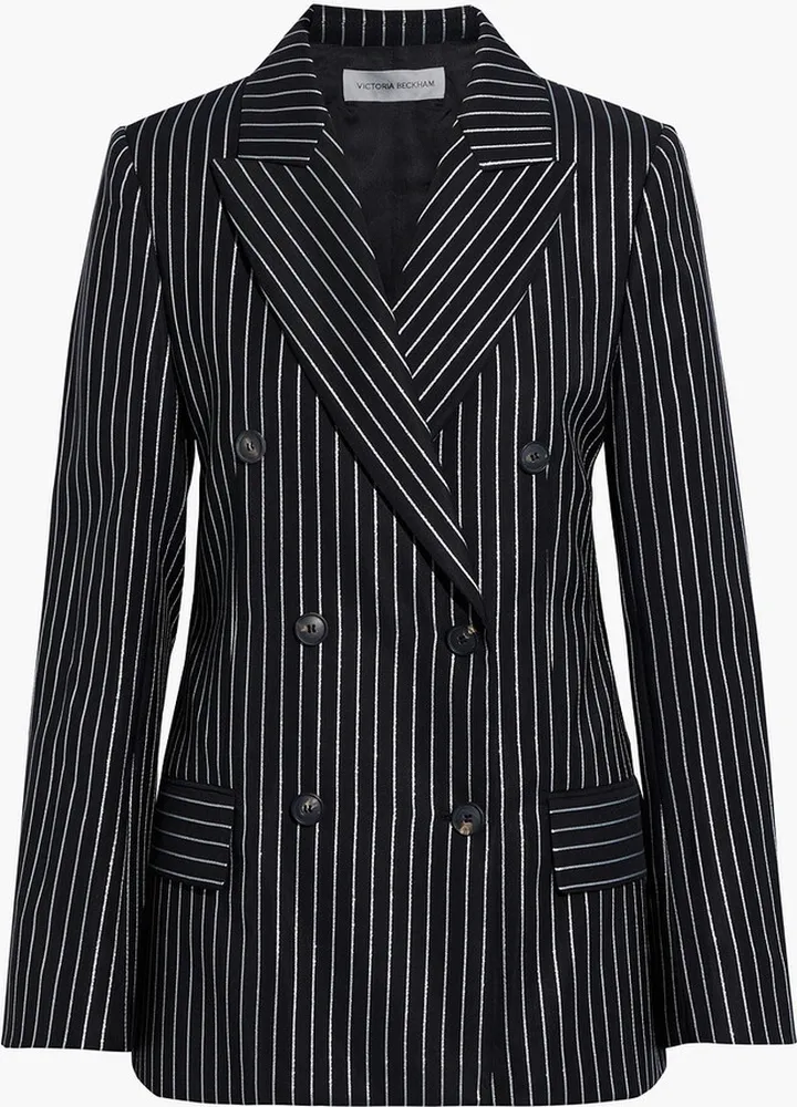 Striped wool-blend lamé blazer