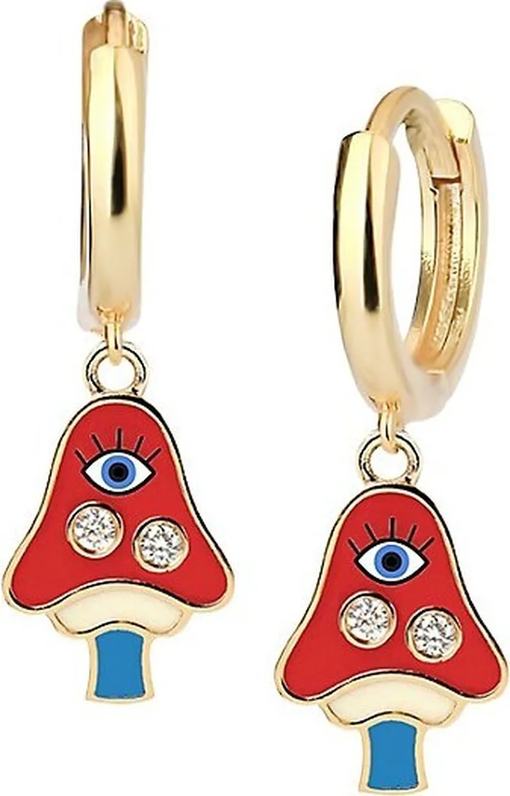 Love In Bloom 14K Gold Vermeil & Enamel Lucky Mushroom Huggies Earrings