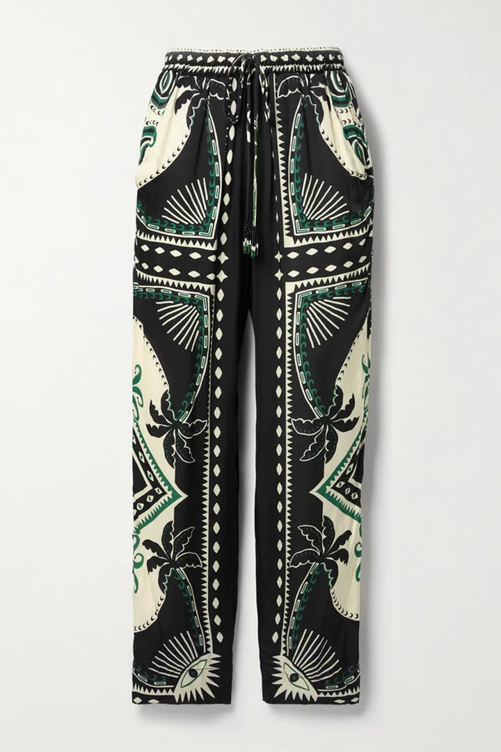Farm Rio - Jacquard Straight-leg Pants - Black