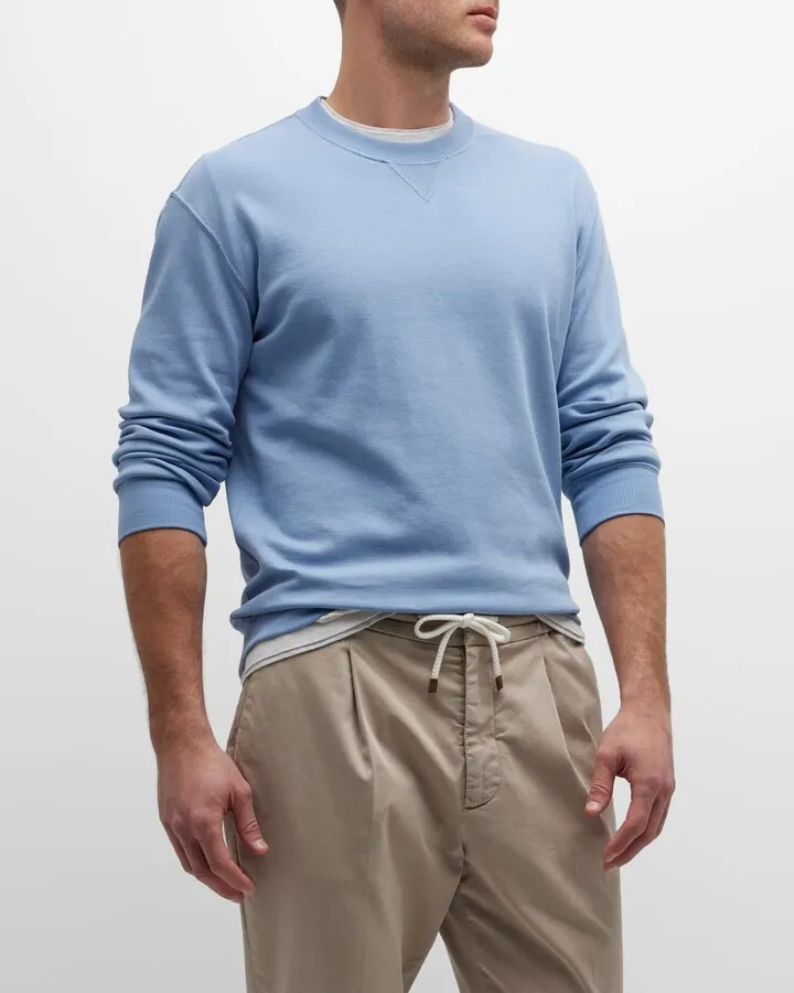 Men's Pique-Lined Crewneck Travel Sweater