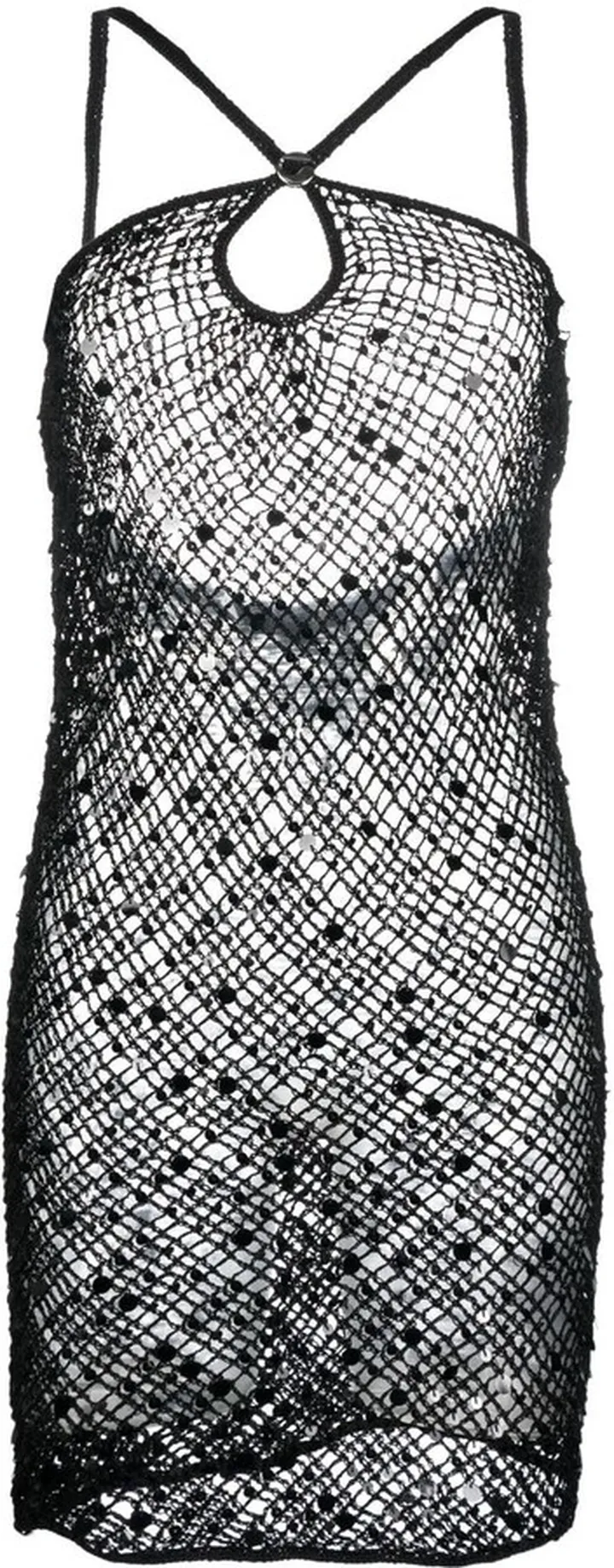 Sequin-Embellished Crochet Mini Dress
