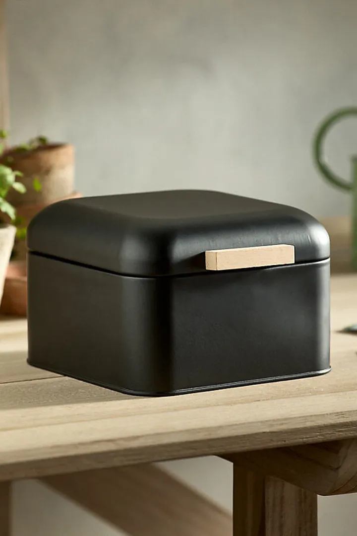 Powder-Coated Steel Seed Storage Tin Black