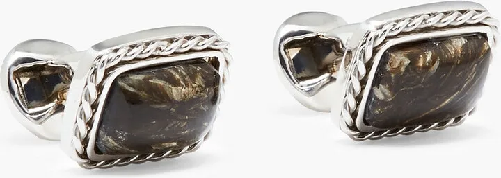 Rhodium-plated stone cufflinks