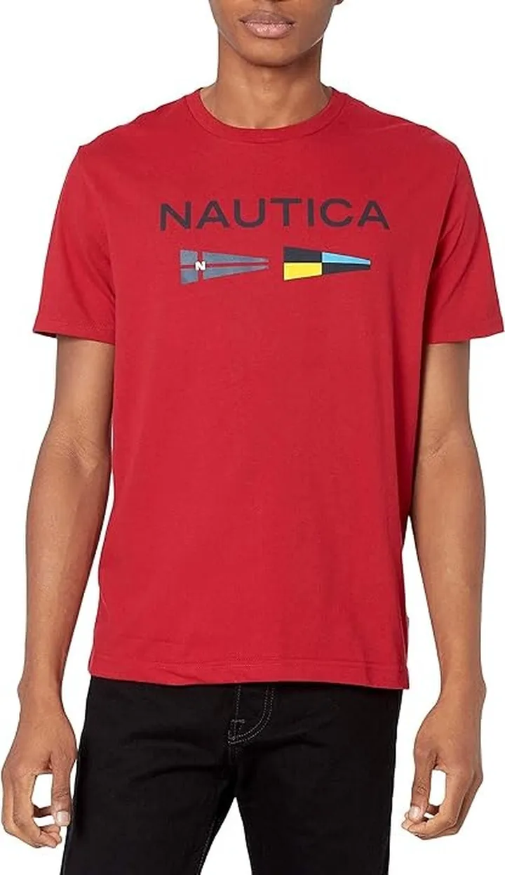 Nautica Men's Sustainably Crafted Logo Signal Flag Graphic T-Shirt (Nautica Red) Men's T Shirt