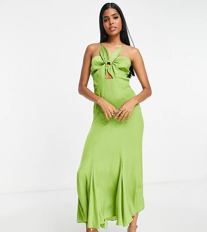 Ever New flower midi cut out dress in green satin