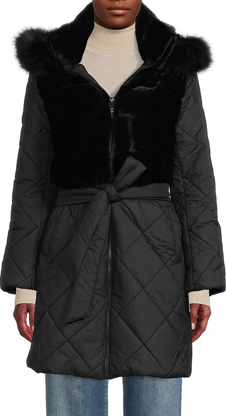 Faux Fur Quilted Belted Jacket