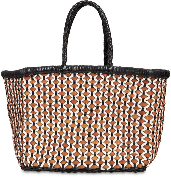 Small handwoven leather weave basket bag