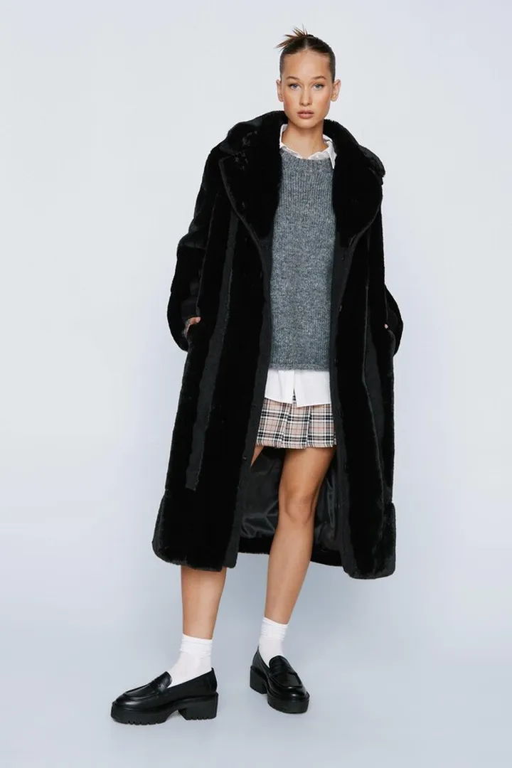 Nasty Gal Womens Petite Faux Fur Panelled Wool Coat
