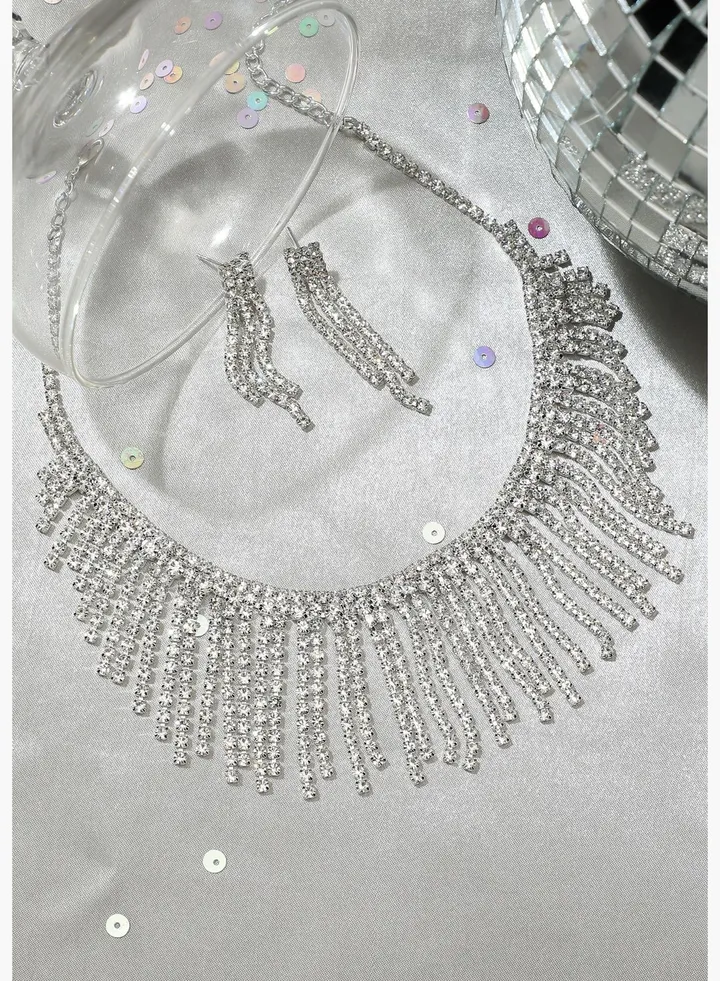 Silver Plated Designer Party Necklace and Earring Set For Women
