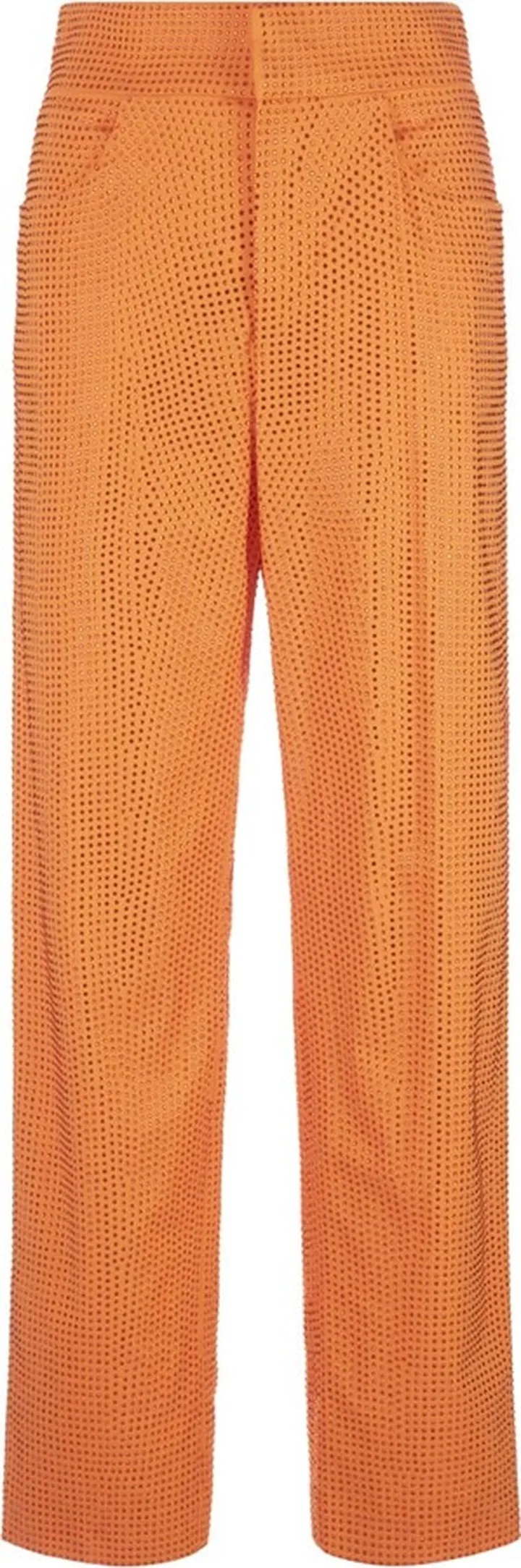 Orange Straight Trousers With Crystals
